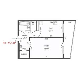 1-к квартира, вторичка, 46м2, 7/16 этаж