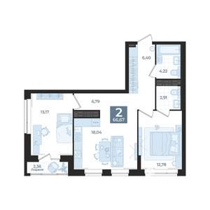 2-к квартира, вторичка, 67м2, 24/29 этаж