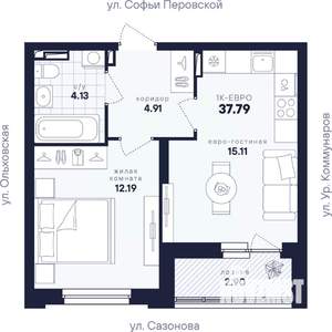 1-к квартира, вторичка, 38м2, 6/17 этаж