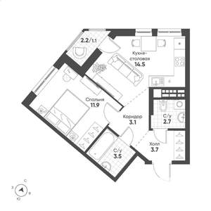 1-к квартира, вторичка, 41м2, 13/15 этаж