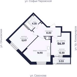 2-к квартира, вторичка, 56м2, 15/17 этаж
