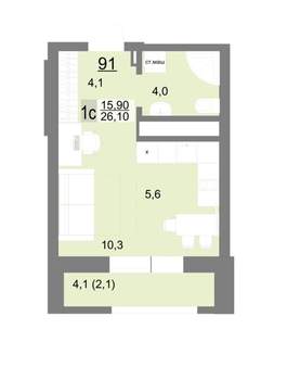 Студия квартира, вторичка, 26м2, 12/26 этаж