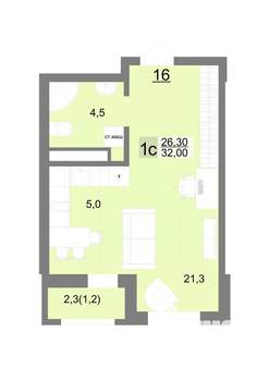 Студия квартира, строящийся дом, 32м2, 6/26 этаж