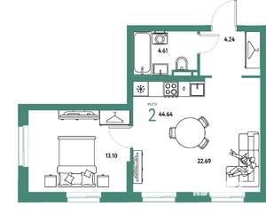 2-к квартира, вторичка, 45м2, 9/24 этаж