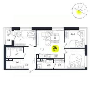 3-к квартира, вторичка, 78м2, 3/27 этаж