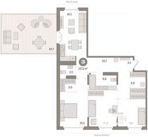 3-к квартира, вторичка, 123м2, 9/9 этаж
