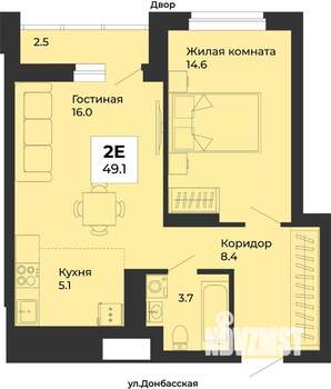 2-к квартира, строящийся дом, 49м2, 14/25 этаж