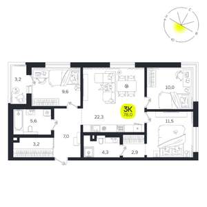 3-к квартира, вторичка, 78м2, 3/27 этаж