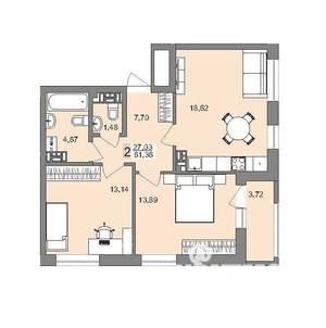 2-к квартира, вторичка, 60м2, 24/25 этаж