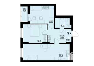 2-к квартира, строящийся дом, 64м2, 8/25 этаж
