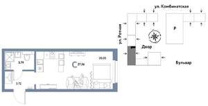 Студия квартира, строящийся дом, 28м2, 13/21 этаж