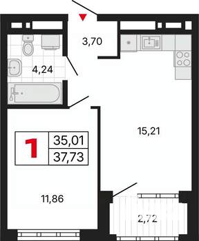 1-к квартира, вторичка, 38м2, 4/30 этаж
