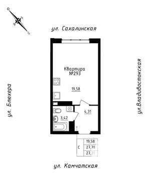 Студия квартира, строящийся дом, 27м2, 25/25 этаж