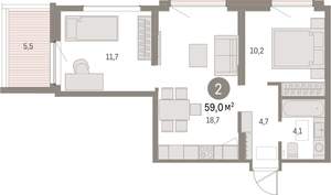 2-к квартира, вторичка, 59м2, 9/9 этаж