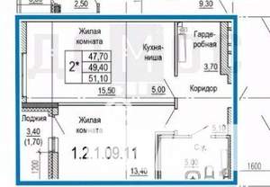 1-к квартира, сданный дом, 52м2, 11/18 этаж