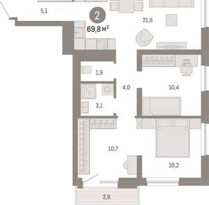 2-к квартира, вторичка, 70м2, 5/8 этаж