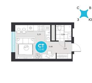 Студия квартира, вторичка, 23м2, 9/22 этаж