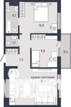 2-к квартира, вторичка, 59м2, 6/18 этаж