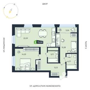 2-к квартира, строящийся дом, 72м2, 18/31 этаж