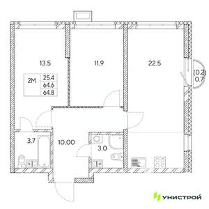 2-к квартира, вторичка, 65м2, 18/31 этаж