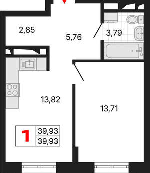 1-к квартира, вторичка, 41м2, 14/25 этаж