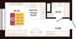 Студия квартира, вторичка, 29м2, 6/30 этаж