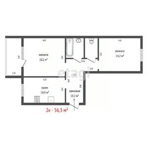 2-к квартира, вторичка, 56м2, 9/10 этаж