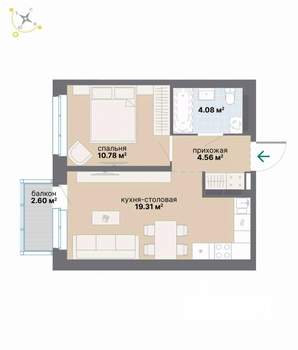 1-к квартира, вторичка, 41м2, 7/9 этаж