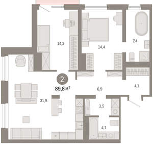 2-к квартира, вторичка, 90м2, 8/8 этаж