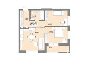 2-к квартира, вторичка, 57м2, 17/18 этаж