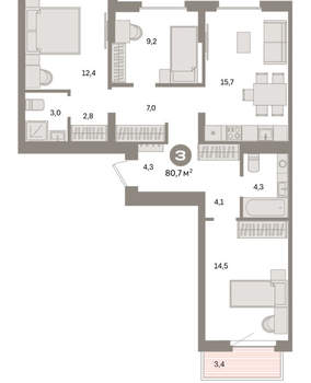 3-к квартира, вторичка, 81м2, 6/9 этаж