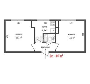2-к квартира, вторичка, 40м2, 2/3 этаж