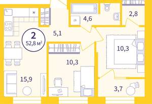 2-к квартира, вторичка, 51м2, 8/9 этаж