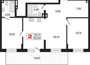 2-к квартира, вторичка, 96м2, 1/25 этаж