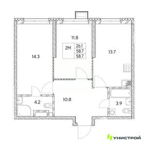 2-к квартира, вторичка, 59м2, 30/31 этаж