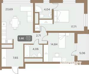 3-к квартира, вторичка, 77м2, 17/24 этаж