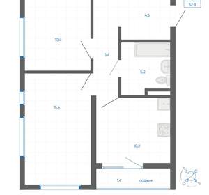 2-к квартира, вторичка, 53м2, 7/32 этаж