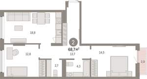 2-к квартира, вторичка, 69м2, 5/9 этаж
