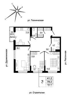3-к квартира, вторичка, 76м2, 17/19 этаж