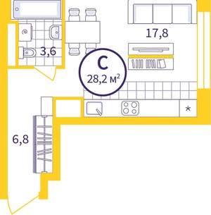 Студия квартира, вторичка, 28м2, 1/24 этаж