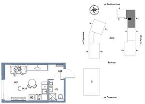 Студия квартира, строящийся дом, 25м2, 9/24 этаж