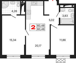 2-к квартира, вторичка, 60м2, 10/25 этаж