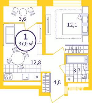 1-к квартира, вторичка, 35м2, 12/24 этаж
