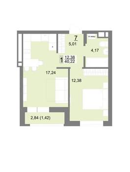 1-к квартира, вторичка, 40м2, 2/22 этаж