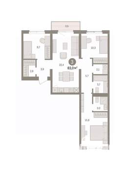 3-к квартира, вторичка, 83м2, 4/7 этаж