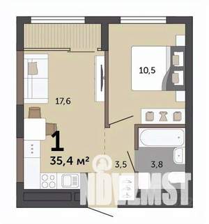 1-к квартира, строящийся дом, 35м2, 15/15 этаж