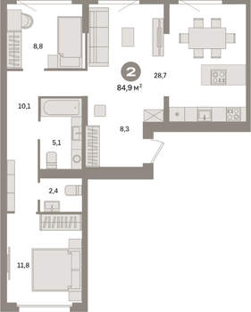 2-к квартира, вторичка, 85м2, 8/9 этаж