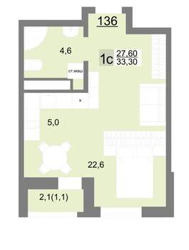 Студия квартира, вторичка, 33м2, 17/26 этаж