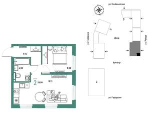 2-к квартира, строящийся дом, 39м2, 12/24 этаж