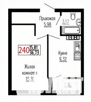1-к квартира, строящийся дом, 37м2, 18/27 этаж